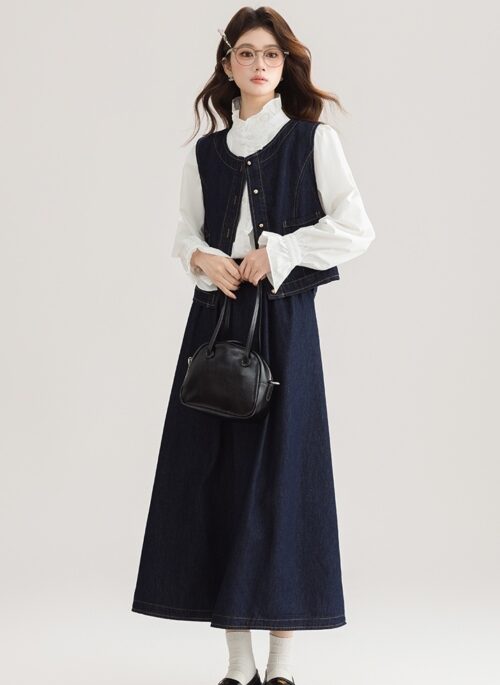 Spring Denim Vest Dress Set For Petite Style