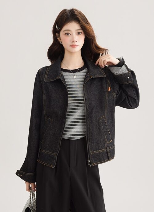 Vintage Black Denim Jacket Classic Short Style