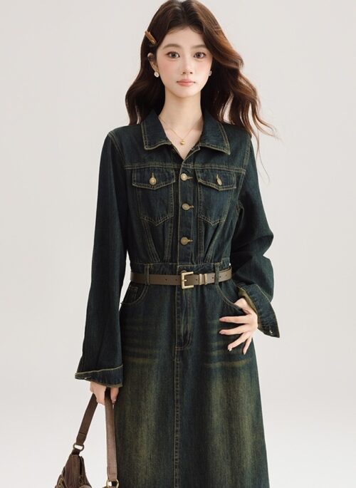 Vintage Denim Dress With Elegant Slimming Design