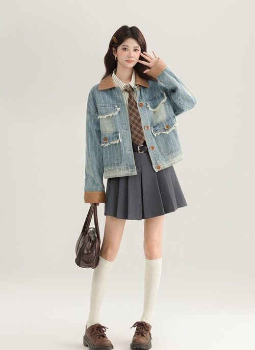 Vintage Washed Textured Denim Jacket