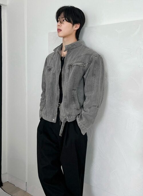 Washed Gray Denim Jacket Trendy Design