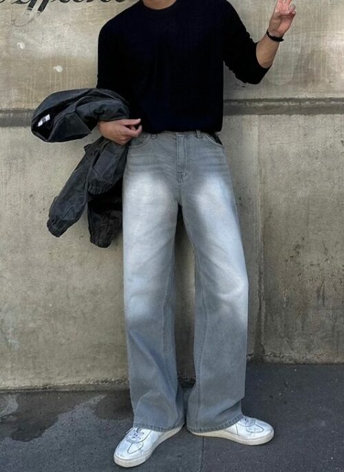 Washed Straight Fit Trendy Denim Pants