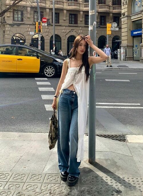 White Button-Front Maxi Dress | Chaewon - Le Sserafim