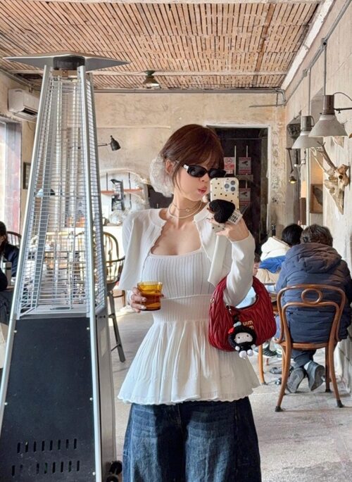 White Cinched Waist Flared Top | Jennie - BlackPink