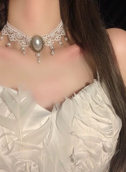 White Pearl Accent Lace Choker | Solar - Mamamoo