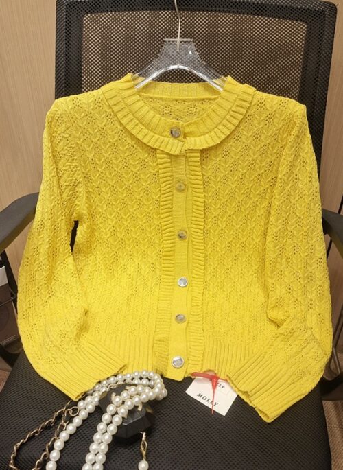 Yellow Intricate Pattern Knit Cardigan | Jennie – BlackPink