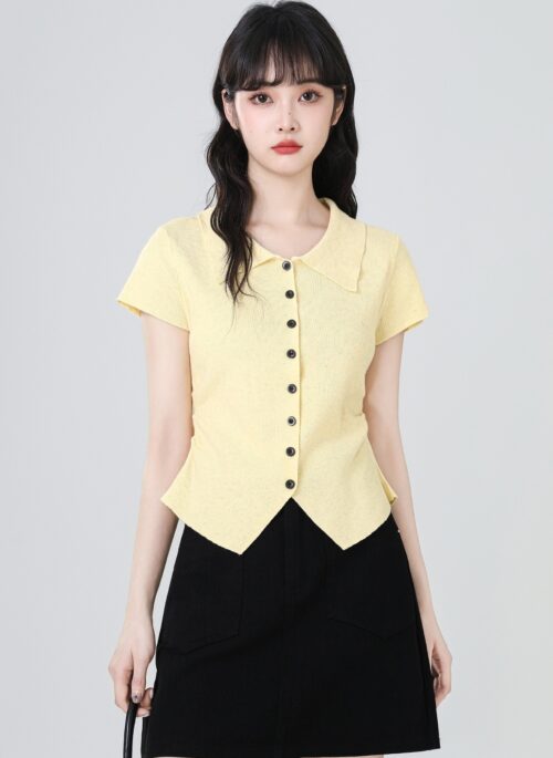 Yellow Knit Polo Short Sleeve Tee