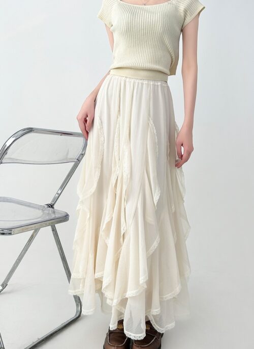 Asymmetrical Lace Highwaist Aline Skirt