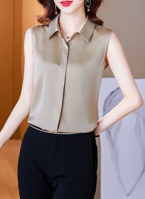 Beige Sleeveless Silk Shirt | Mark – NCT