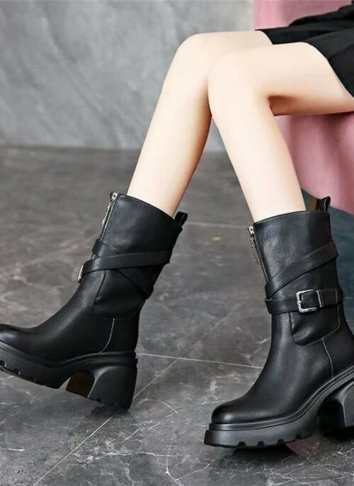 Black Faux Leather Wrap Boots | Ryujin – ITZY