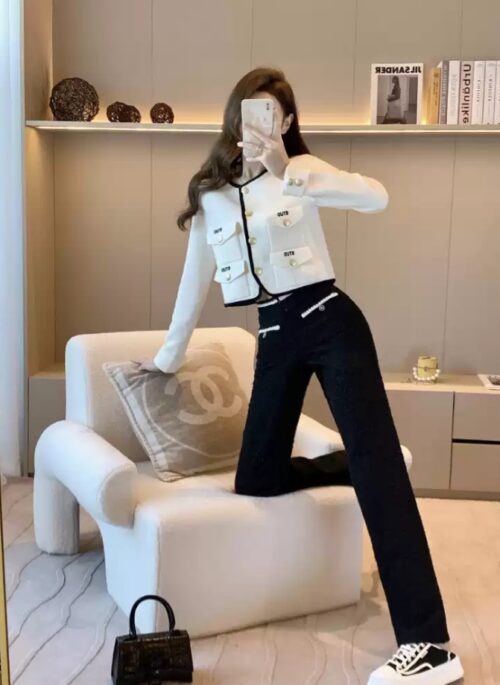 Black Tweed White Linings Pants | Jennie - BlackPink