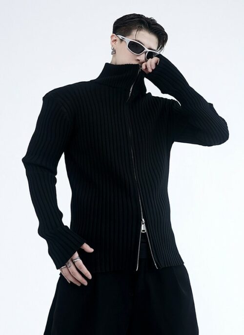 Black Two-Way Zipper Ribbed Sweater | Mark – NCT