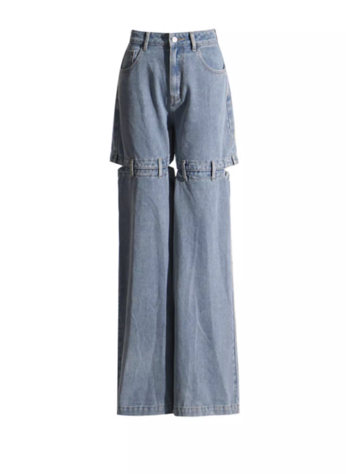 Blue Detachable Loose Jeans | Rora - BabyMonster