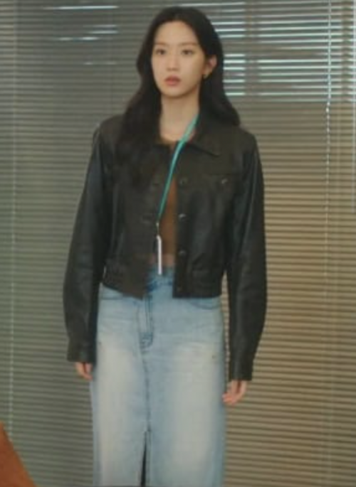 Blue Front-Slit Midi Denim Skirt | Baek Su Jeong - My Dearest Nemesis