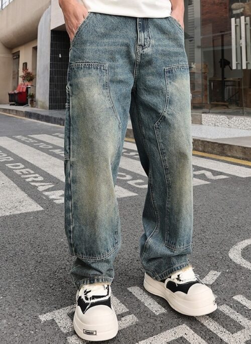 Blue Patch Washed Wide Leg Jeans | Jisung – Stray Kids