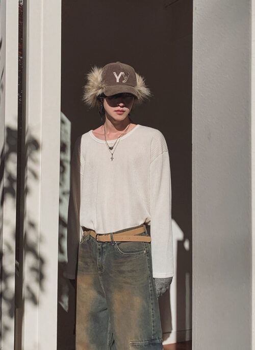 Casual Long Sleeve Textured T-Shirt