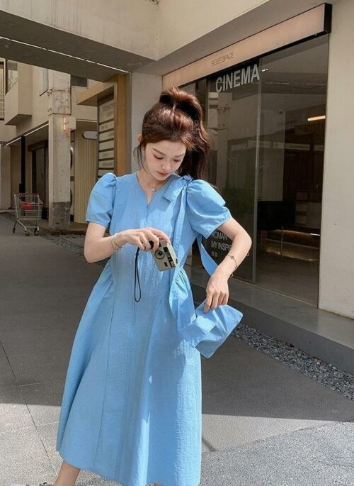 Chic Puff Sleeve Waistdefining Dress