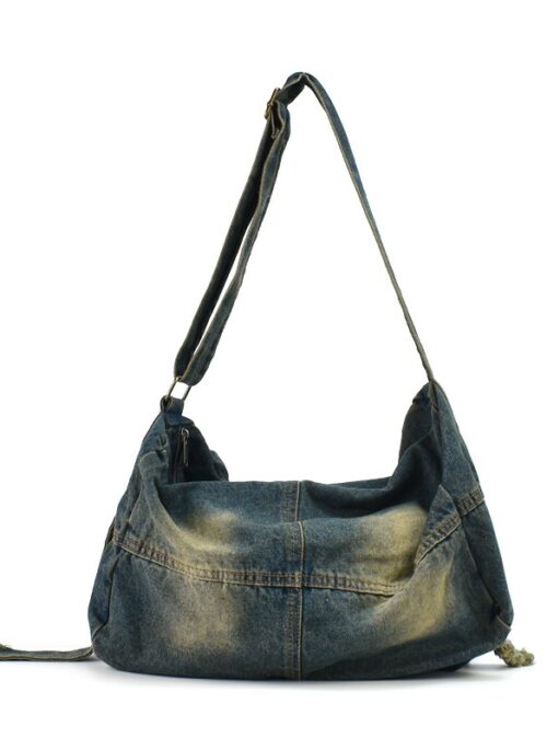 Dark Blue Washed Denim Shoulder Bag | Solar - Mamamoo