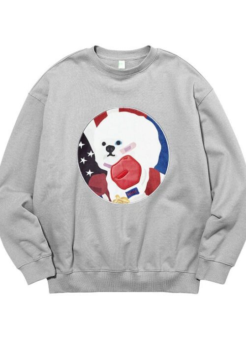 Grey Cartoon Puppy Print Sweatshirt | Hyunjin – Stray Kids