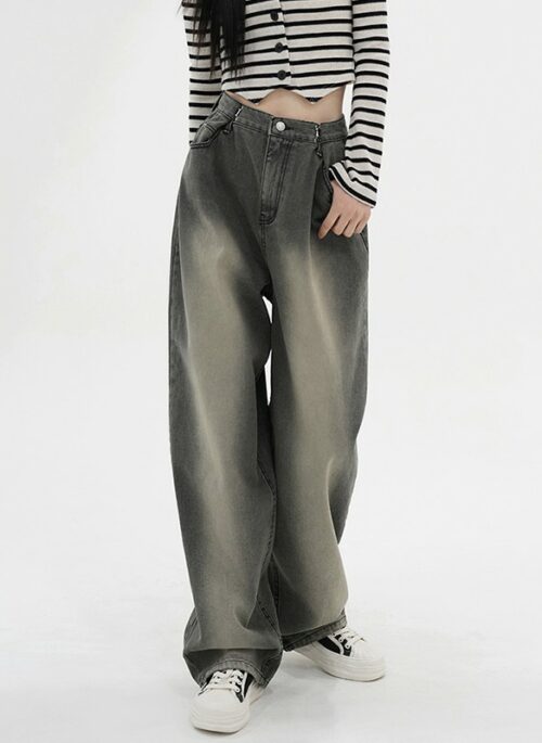 Grey Washed Denim Pleated Jeans | Mark – NCT