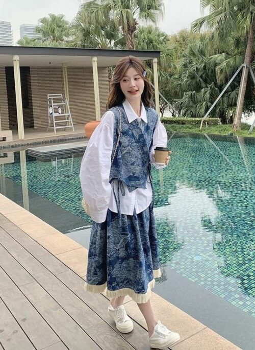 New Style Denim Vest And Skirt Set