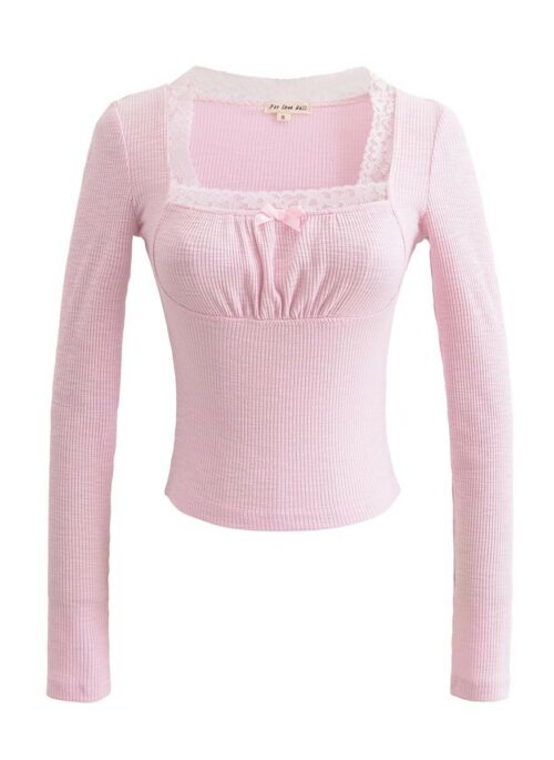 Pink Square Neck-Line Long Sleeve Top | Lisa – BlackPink