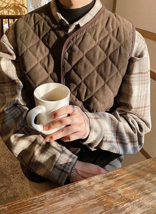 Plaid Loose Fit Warm Vest Jacket