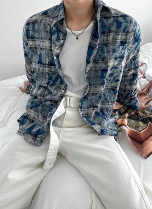 Plaid Tiedye Casual Long Sleeve Shirt