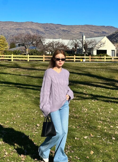 Purple V-Neck Twist Pattern Sweater | Baek Su Jeong – My Dearest Nemesis