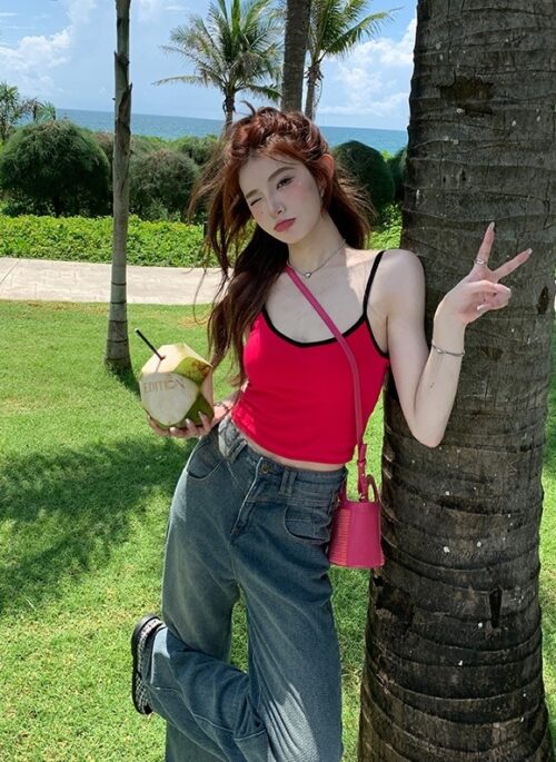 Red Basic Camisole Top | Solar - Mamamoo