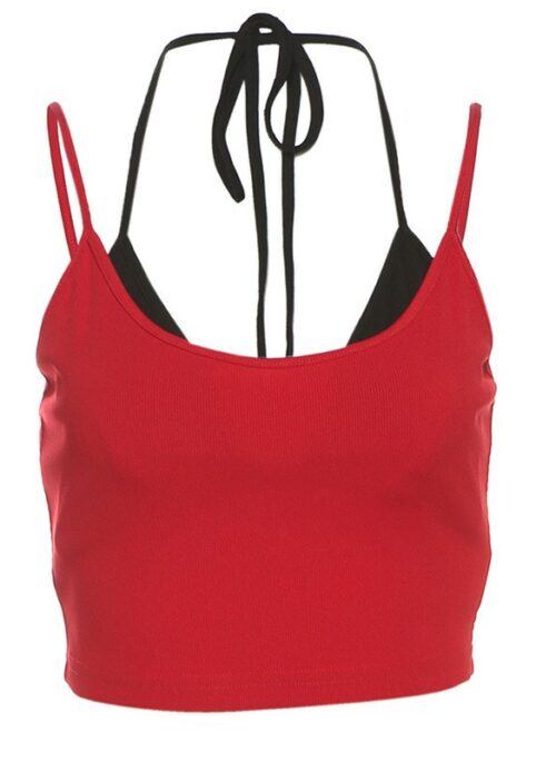 Red & Black Overlay Halter Crop Top | Jennie – BlackPink