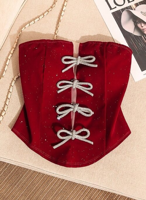 Red Corset Bowknot Accent Top | Ahyeon – BabyMonster