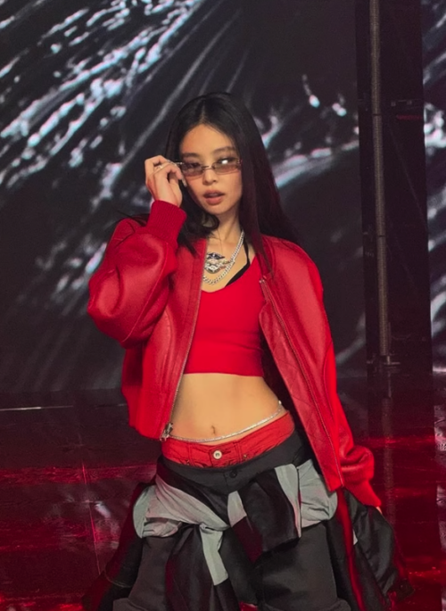 Red Faux Leather Cropped Jacket | Jennie – BlackPink