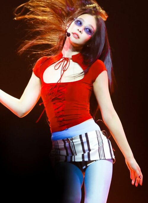 Red Hollow Front Lace-Up Top | Jennie - BlackPink