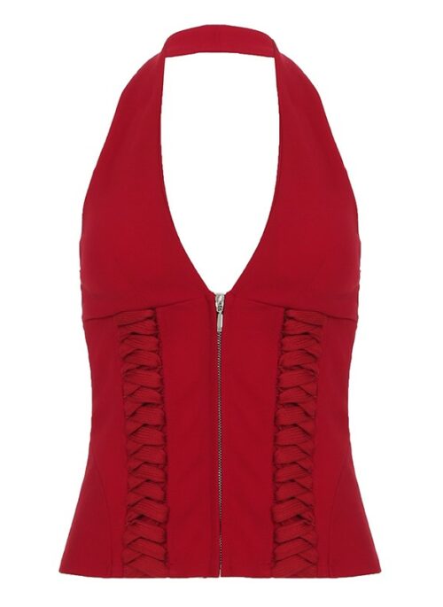Red Lace-Up Halter Top | Jennie - BlackPink