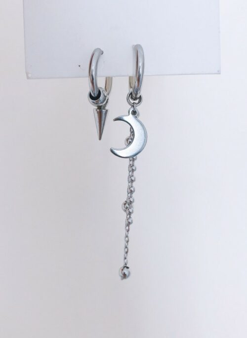 Silver Crescent & Spike Hoop Earrings | Suga – BTS