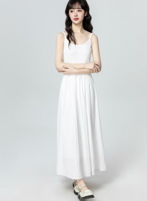 Sleeveless White A Line Summer Dress