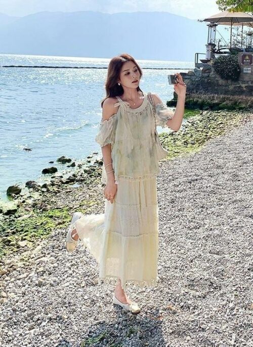 Sweet Off Shoulder Top And Skirt Set