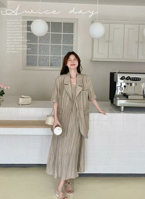 Vintage Relaxed Blazer And Dress Set