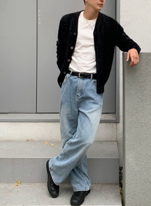 Washed Straight Leg Denim Casual Pants
