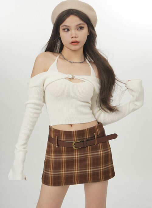 White Halter Off-Shoulder Knit Top |  Solar – Mamamoo