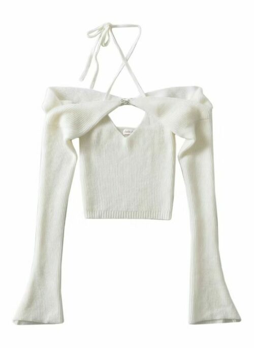 White Off-Shoulder Halter Top | Solar - Mamamoo