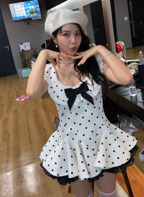 White Polka Dots Mini Dress | Solar - Mamamoo