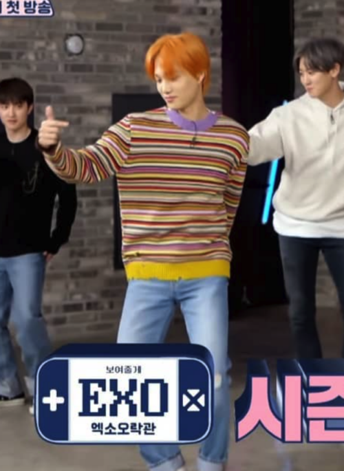 Yellow Multicolored Stripes Crew Neck Sweater | Kai – EXO