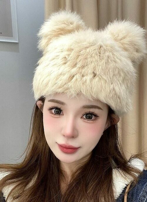 Beige Bear Ears Lush Winter Hat | Jennie - BlackPink