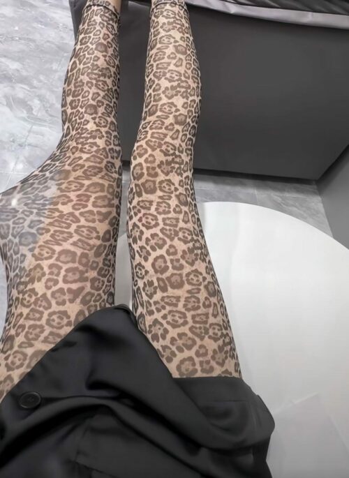 Beige Leopard Pattern Sheer Leggings | Somi