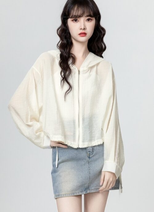 Beige Lightweight Sun Protection Hooded Jacket