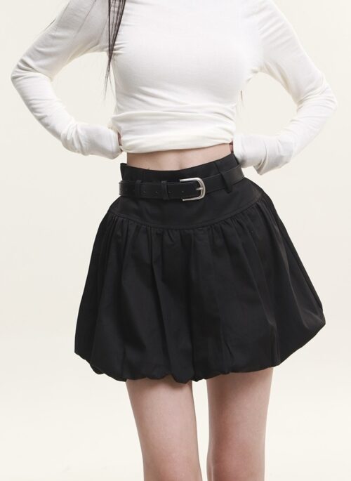 Black Bubble Belted Skirt | Jisoo – BlackPink