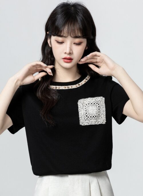 Black Crew Neck Short Sleeve Chic Top