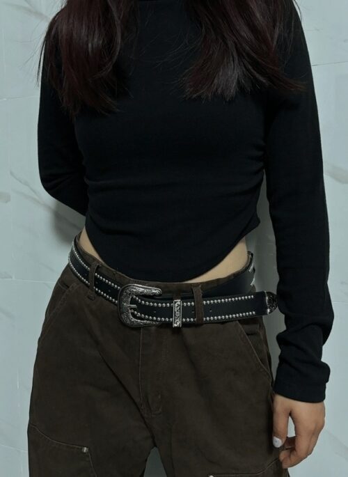 Black Mini Studs Faux Leather Belt | Bangchan - Stray Kids